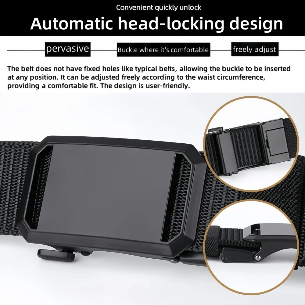 New Automatic Buckle Belt, Canvas Tactical Workwear Casual Outdoor Military Training Pants Belt For Men