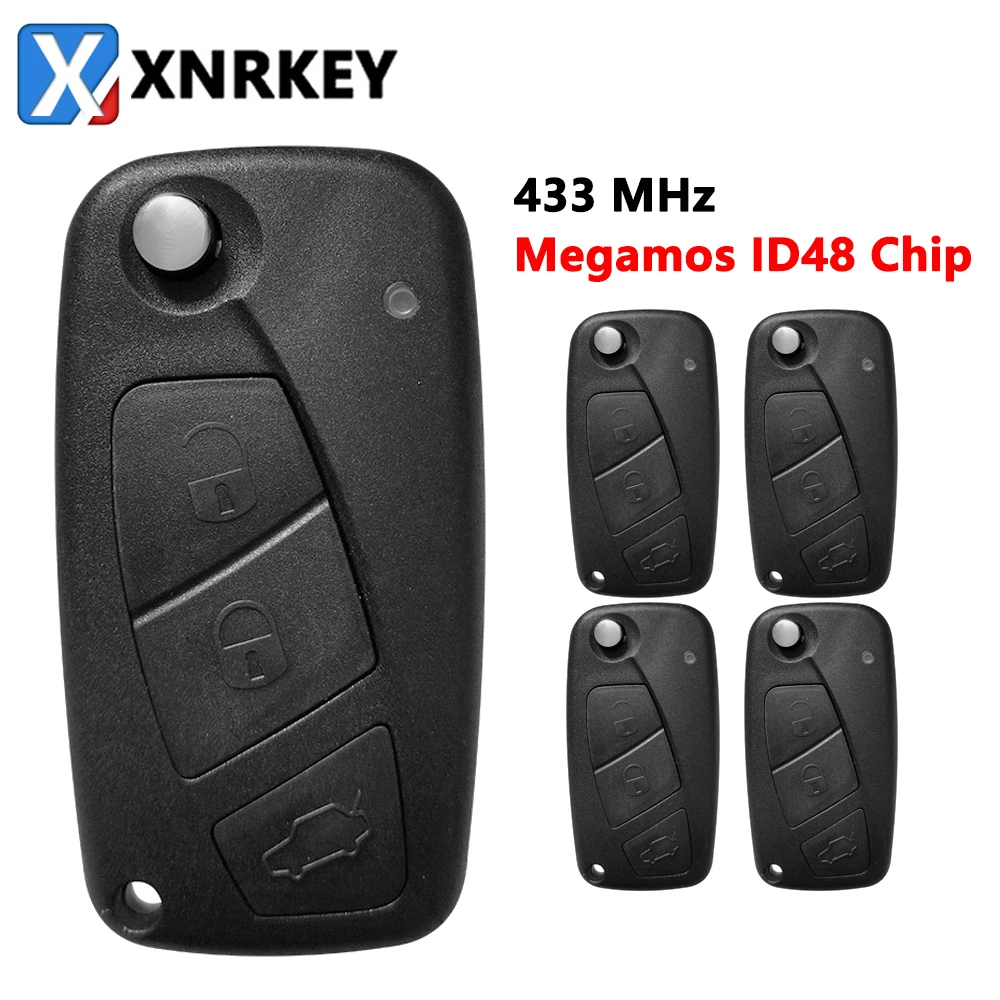 

XNRKEY 3 Button Flip Remote for Fiat Bravo Liena Stilo Jumper Punto Ducato Ypsilon Iveco Daily Key Fob 433MHz Megamos ID48 Chip