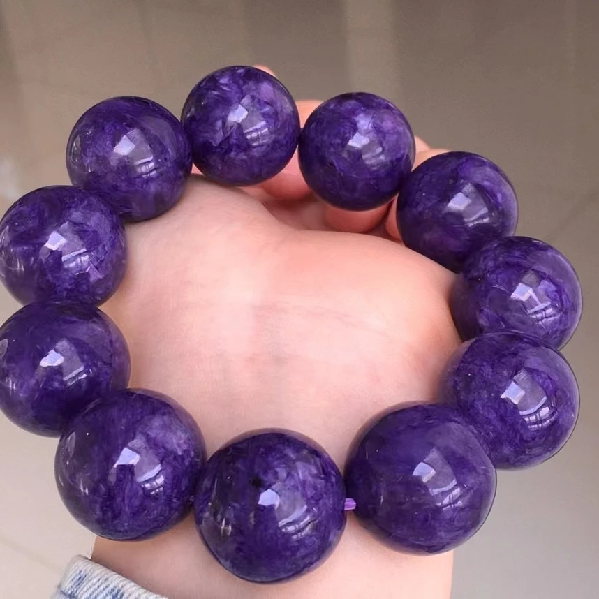 Natural Purple Charoite Round Beads Bracelet Stretch Russia 21.5mm Big Size Women Men Fashion Russia AAAAA