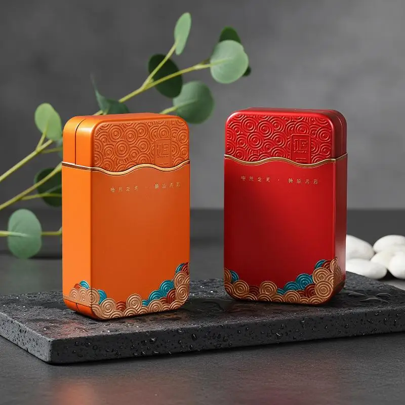 Non-toxic Rectangular Wavy Pattern Metal Tea Storage Box Small Portable Tea Organizer Safe for Food Grade Tea Storage