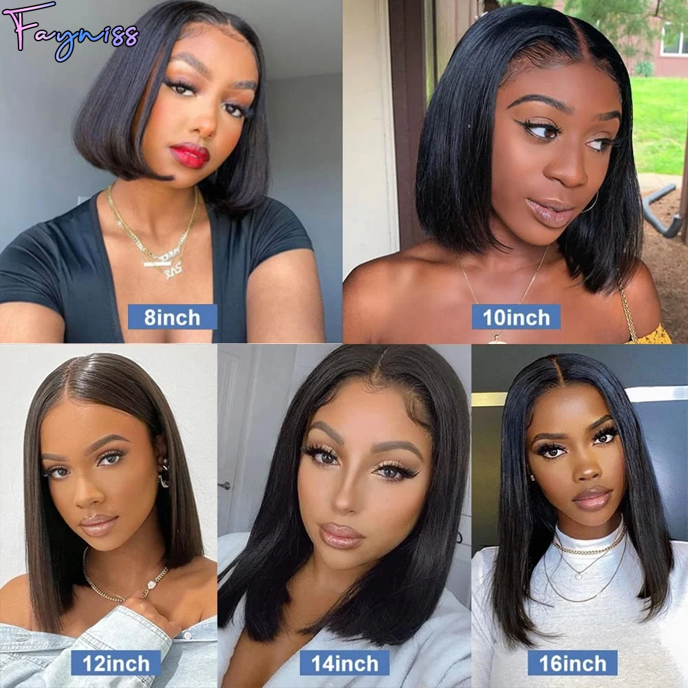 Beaiss-Peruca Curta Direta para Mulheres, Cabelo Humano, Perucas Lace Front, 13x4 HD, Transparente, Renda 4x4, 100% Cabelo Humano Brasileiro