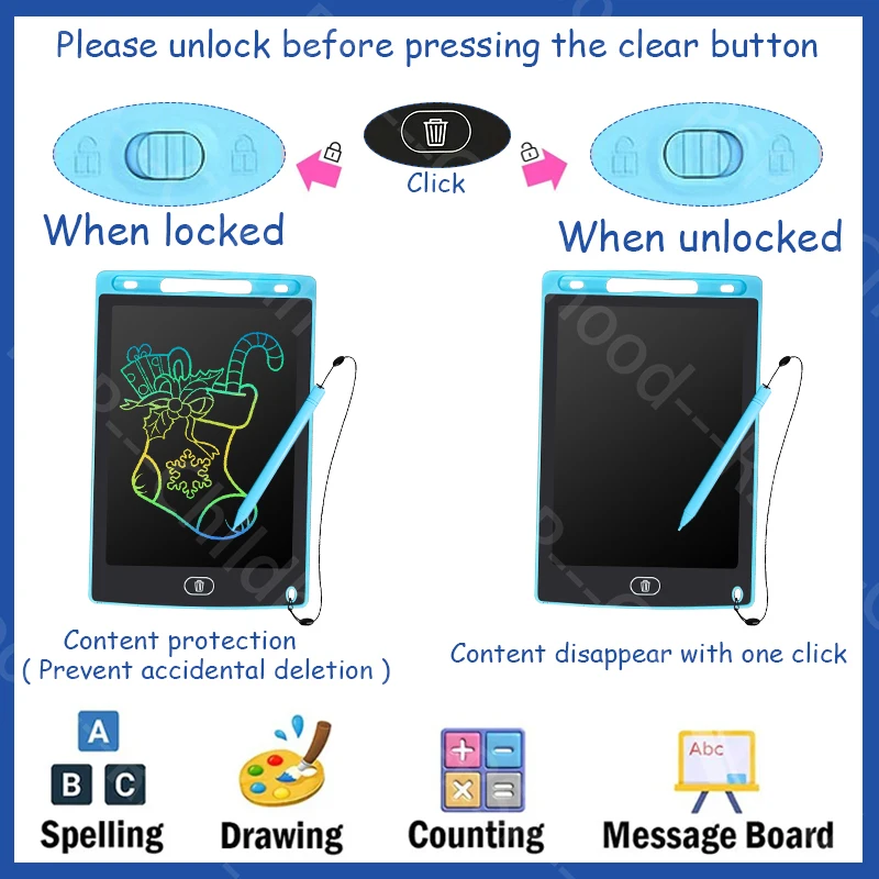 تابلت جرافيك LCD مقاس 16/12/10/8.5 بوصة، لوح رسم، لوح كتابة إلكتروني، هدايا عيد ميلاد للأطفال من سن 3 إلى 12 عامًا/عيد الميلاد/ألعاب السفر #3