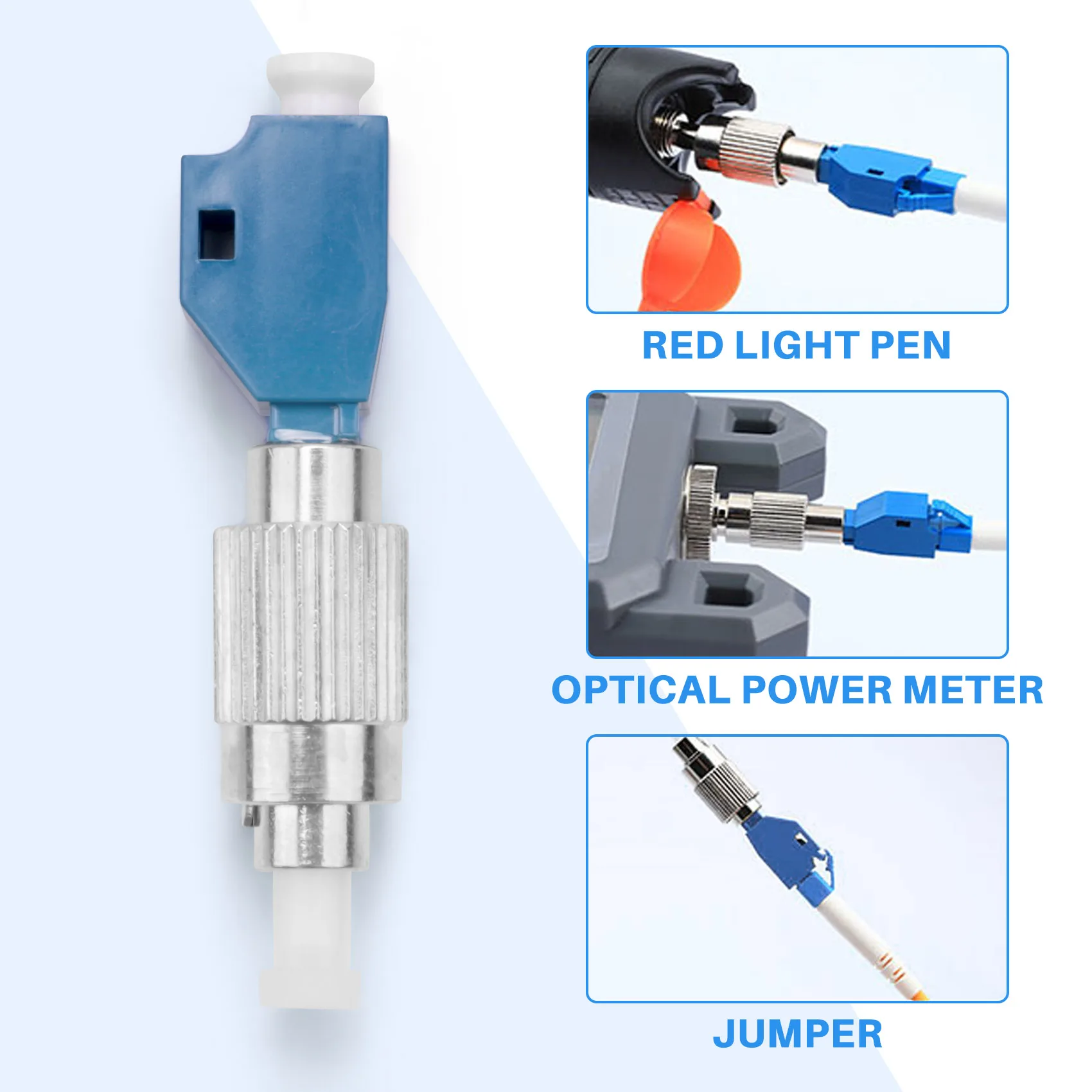 FC Visual Fault Locator Adaptador, Conector de Fibra Óptica Híbrido, Single Mode, FC, macho para LC Feminino, 1pcs