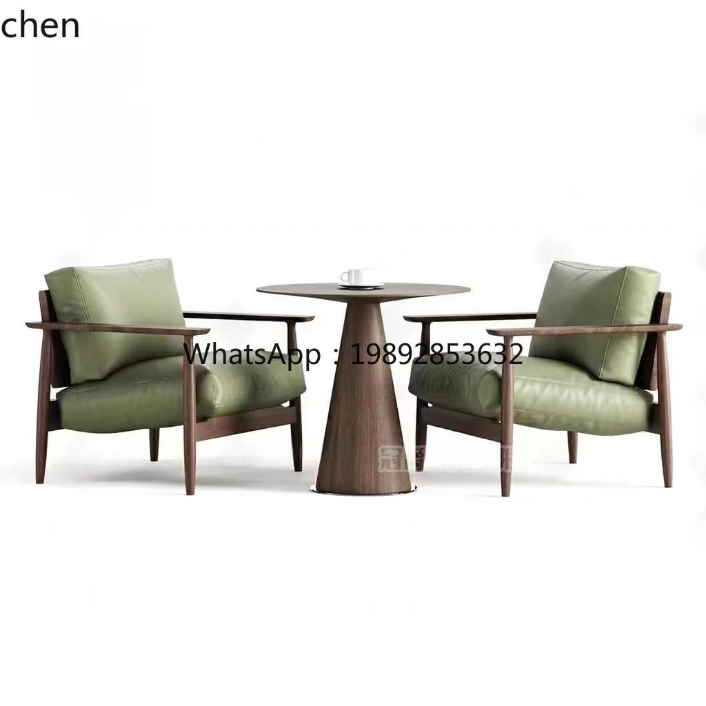 solid wood single sofa chair medieval hotel balcony leisure chair meeting three-piece set