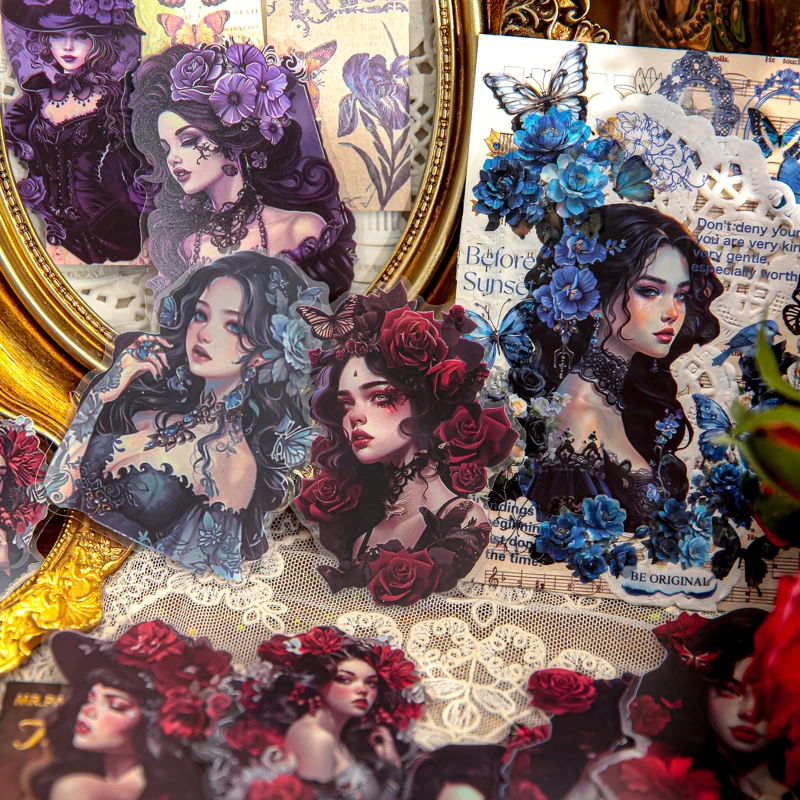 Stiker PVC bunga karakter Retro Inggris seri Gotik 6 Pak/LOT