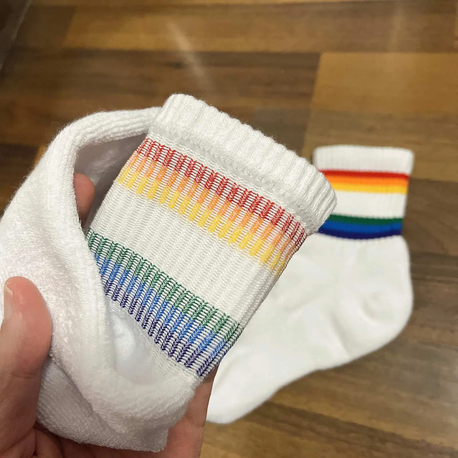 CLEVER-MENMODE Mens Tube Socks Cotton Thicken Rainbow Stripes Sexy Warm Soft Casual hombre Business Towel Bottom Socks