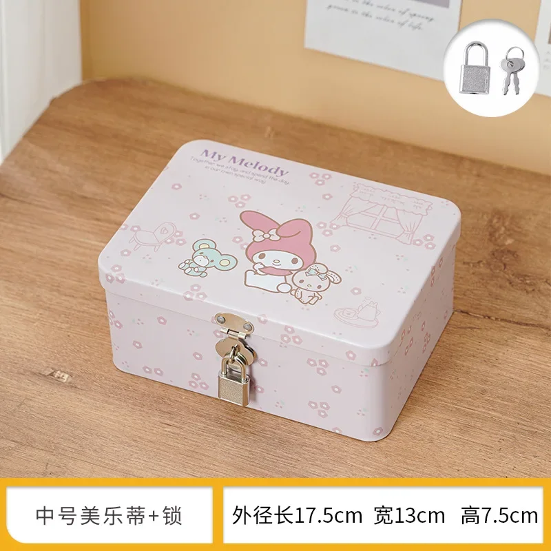 سانريو Kawaii مرحبا كيتي قابل للقفل صندوق تخزين مكتبي بلدي ميلودي سينامورول أنيمي الكرتون المنزلية قفل بكلمة مرور صندوق صفيح