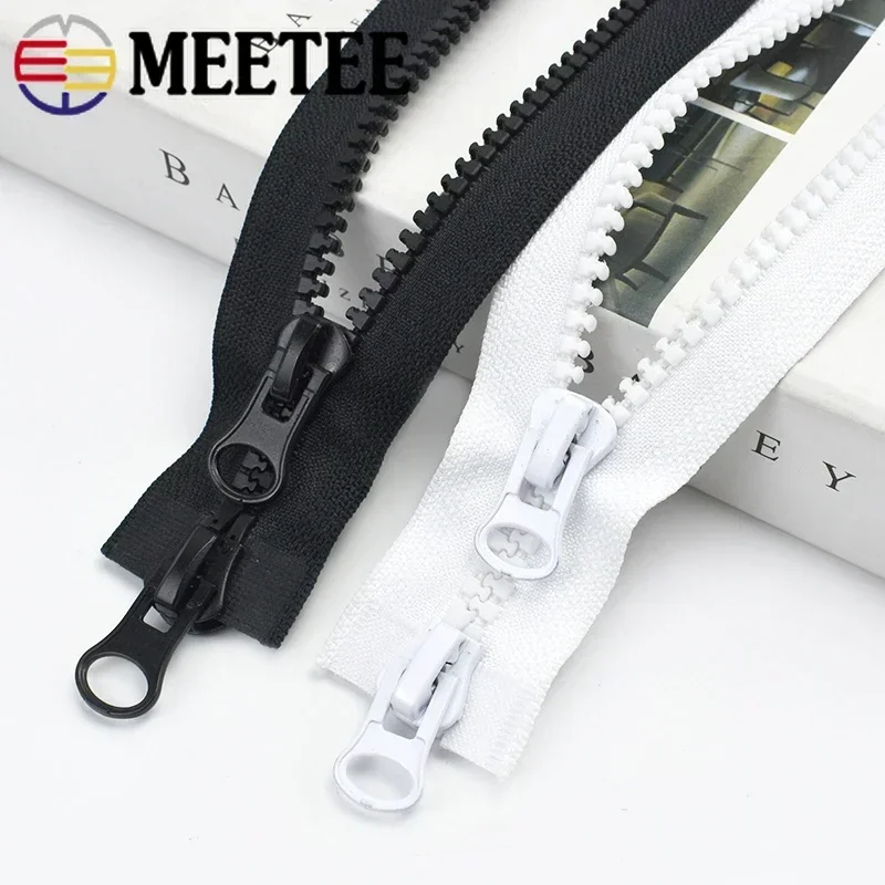 8# Meetee Resin Zipper 60-250cm Double Sliders Open End Zip Down Jacket Coat Tent Black Zippers DIY Sewing Clothing Accessories