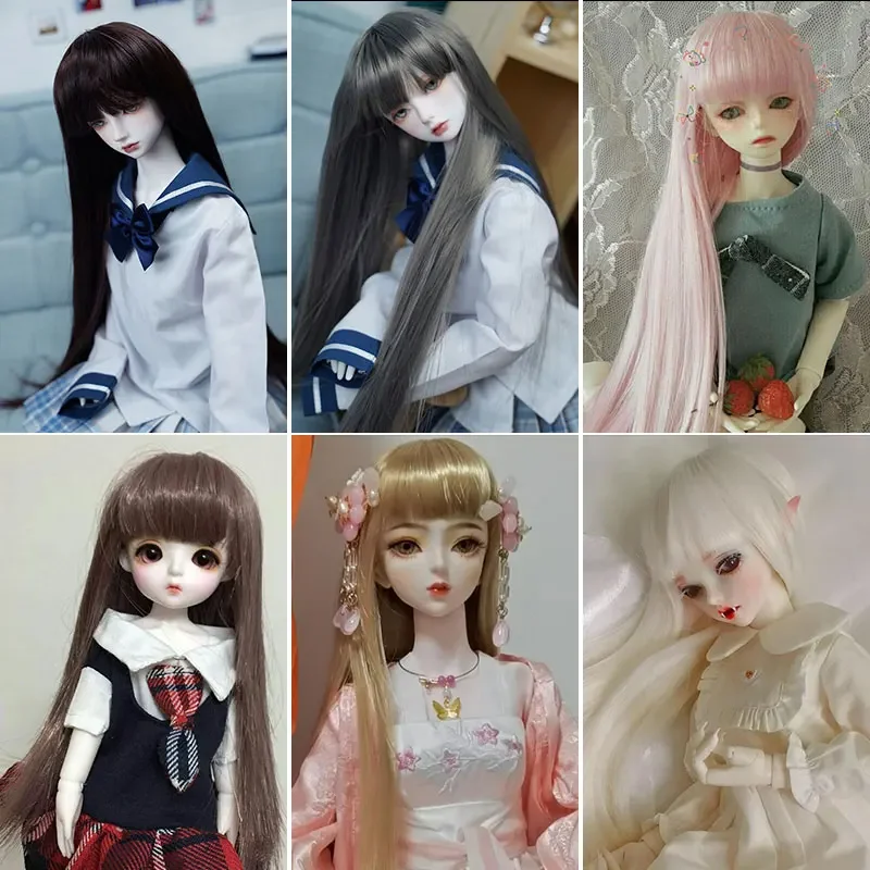 BJD SD 1/3 1/4 1/6 1/8 1/12 doll wig male and female dolls high temperature fiber neat bangs long straight hair 25 color