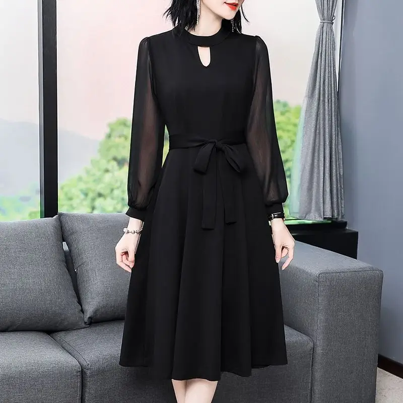 Slim Temperament Design Tie Bow Fashion Elegant Exquisite Appropriate Simplicity Ladies' Waist Cinching Dress Spring Summer 2024