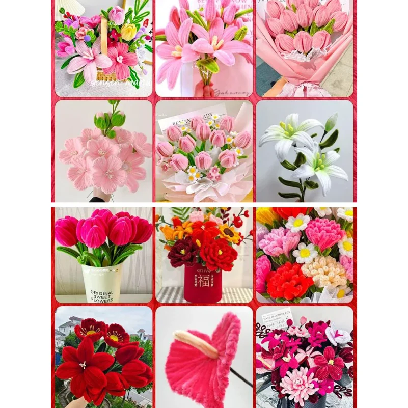 Colorful Chenille Stems Pipe Cleaners Plush Tinsel Stem Wired Twist Sticks DIY Hair Flowers Kids Toys Handmade Craft Gift