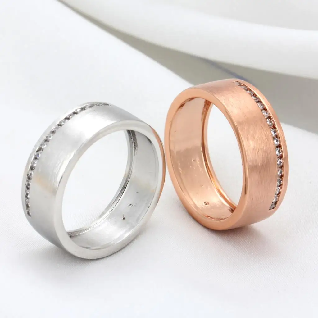 Top Quality Fashion Design Wire Drawing Process Rose Gold Color Lover's Ring Austrian Crystal Full Sizes ZYR378 ZYR379