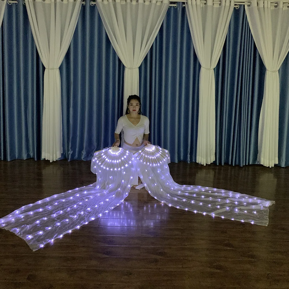 Accesorios de ventilador LED para danza del vientre, abanicos de seda para mujer, velo de baile con luz LED, accesorios de rendimiento, Disfraces para baile