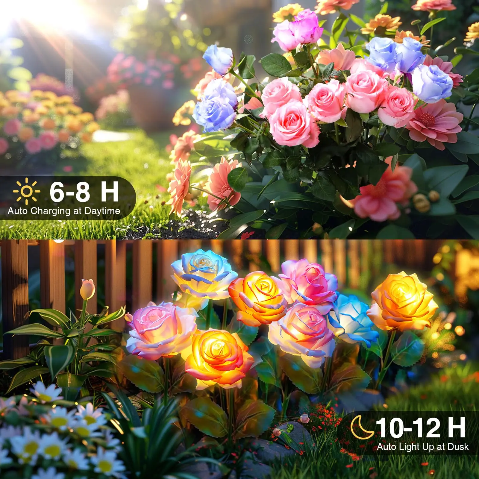 Solar Garden Lights Outdoor Multi-Color Changing LED Waterproof Rose Flower Solar Lights Landscape Pathway Garden Decor Gifts for Women 3