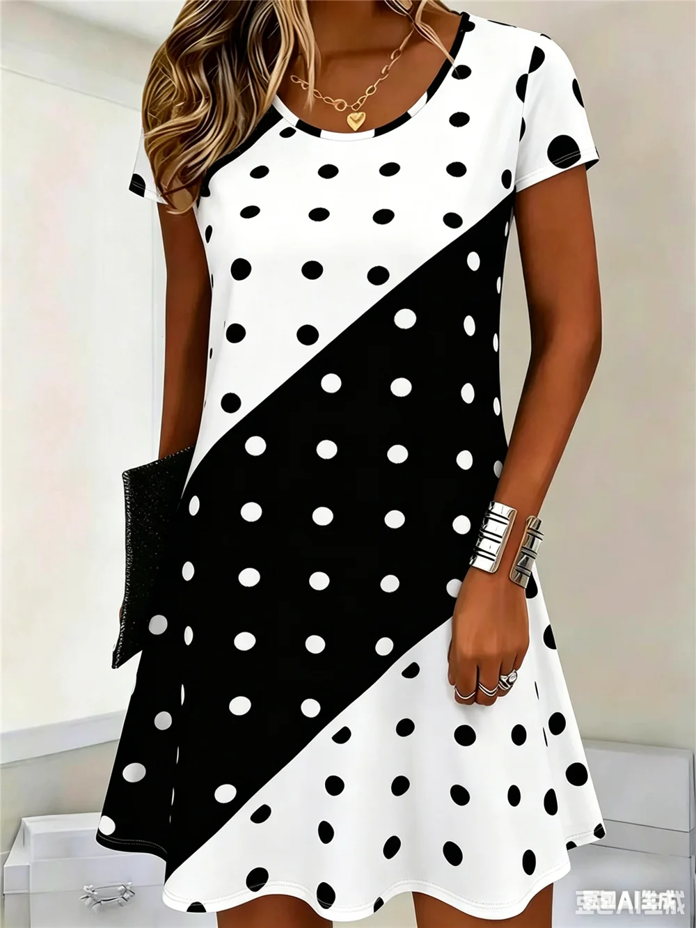 Fashion Round Dot And Striped Women Mini Dresses Short Sleeve 3D Printed Street Ladies Simple Dress 3XL Plus Size Casual Dress