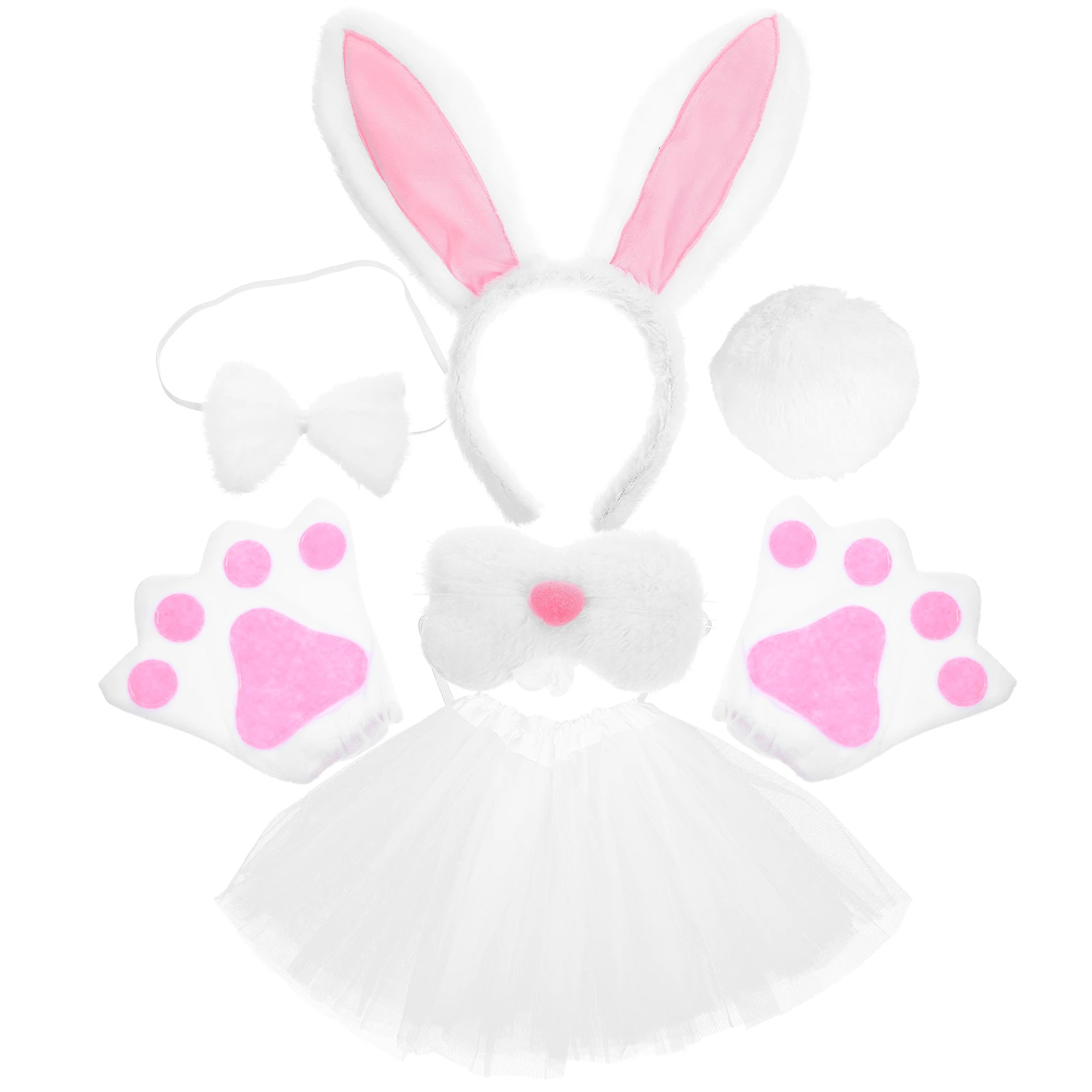 

Rabbit Ear Headb Set Bunny Costume Tail Tutu Skirt Bowtie Easter Party Cosplay Photoshoot Animal Theme Accessories