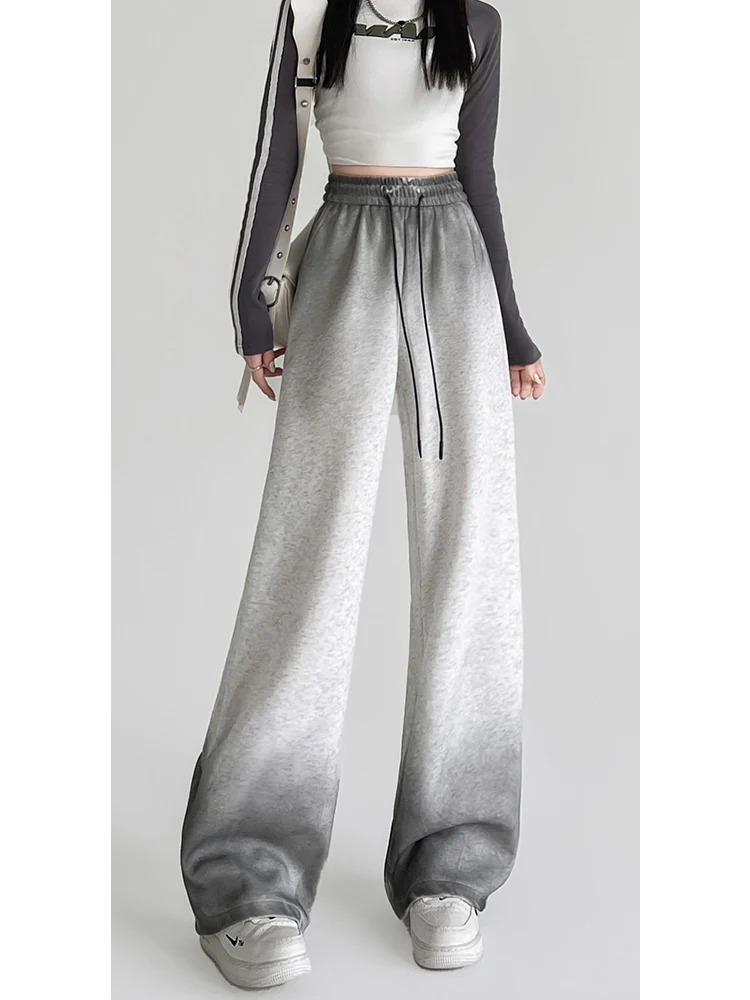 Women's Tie-dye Gradient Casual Sweatpants Women's Fall New Height Waist Loose Fit Slim Wide Leg Sweatpants