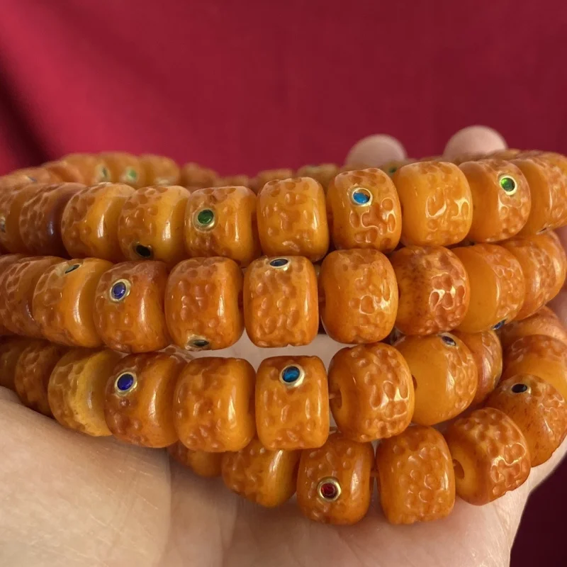 Tibetan-style vintage cow bone inlaid 108- chain pattern Buddhist bead jewelry accessories