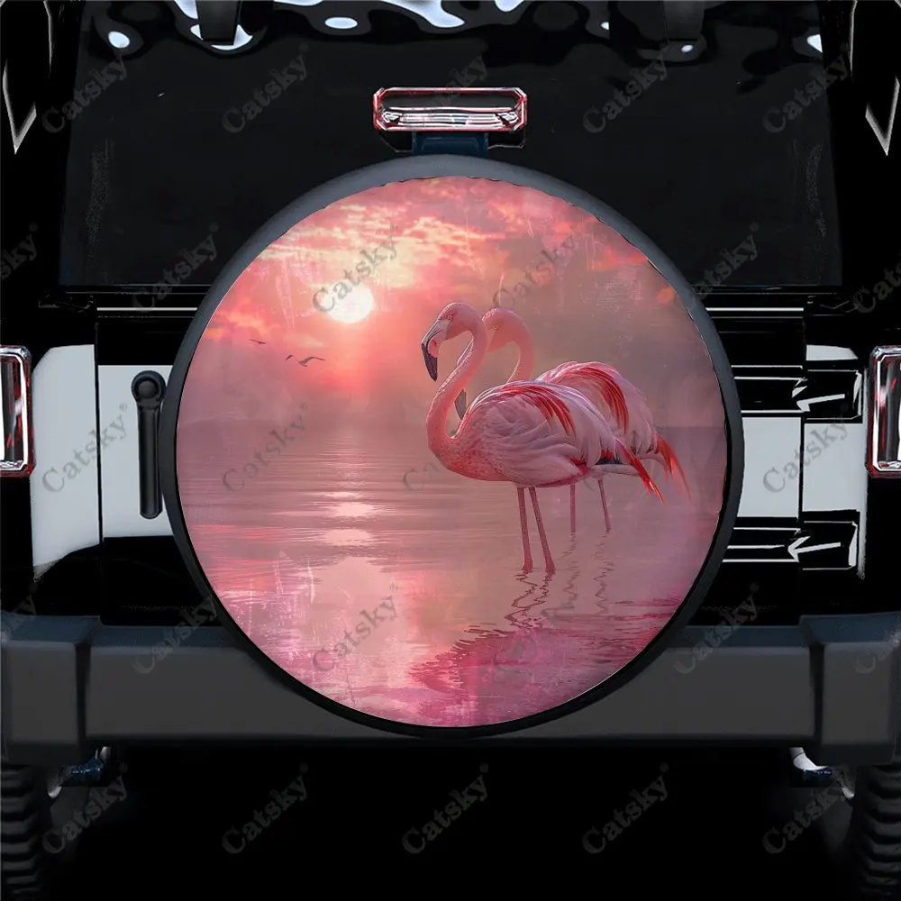 Flamingos in Sunset Lake Universal Car Spare Tire Cover Auto Accessories Wheel Cover Protect for Trailer SUV Truck Camper14-17in