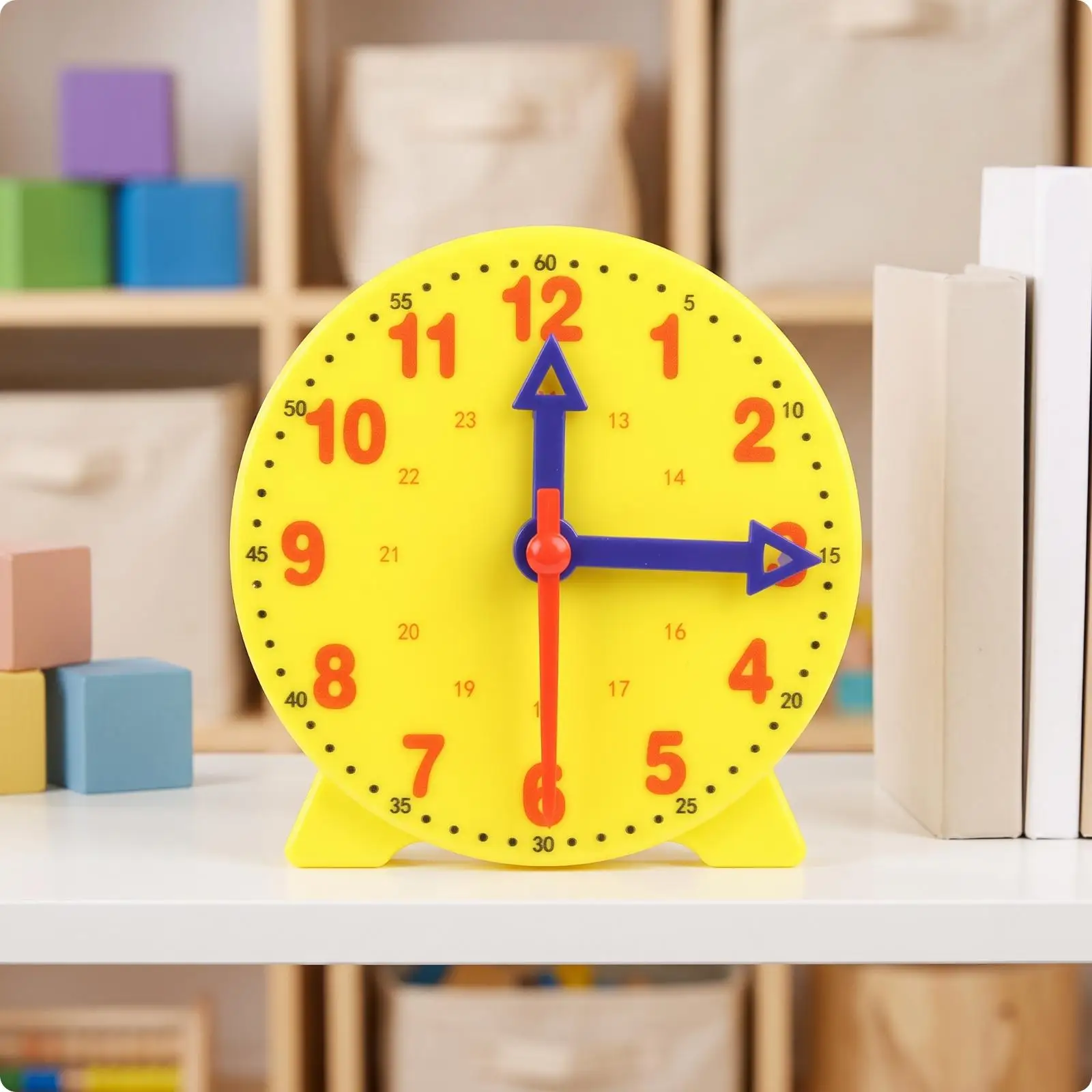 3xEducational Student Clock with Stand Compact 10cm Size, Clear Printed Markings, Clock Model with Stand, for Math Lessons