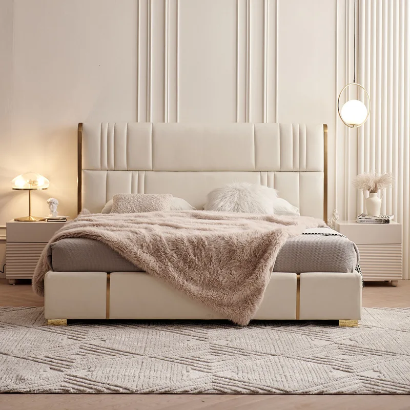 

！@Factory Direct Luxury Modern Bedroom Set Single King Soft Bed Swivel Wooden Frame Home Furniture Upholstered Leather Storage