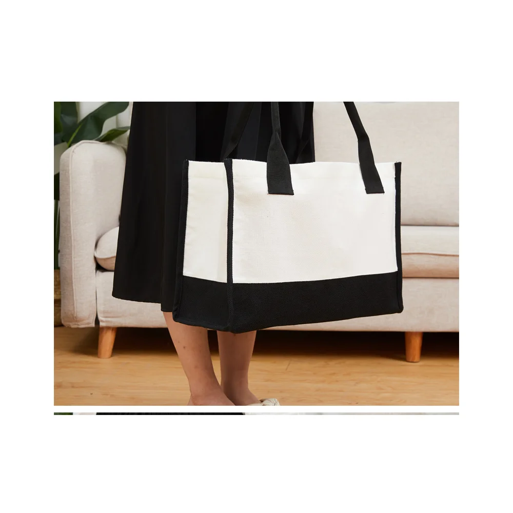 New Outdoor Handbag Sublimation Blank Purchase Shoulder Bag 380Gram Cotton and Linen Black Bottom Travel Storage Bag