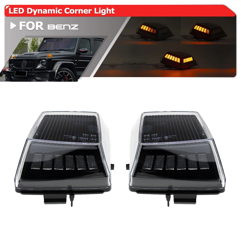 Fits For 2019-2024 Benz W463A G-Class G550 G63 AMG G350d G400d Front Wing LED Corner Sequential Turn Signal Lights Dynamic Lamp