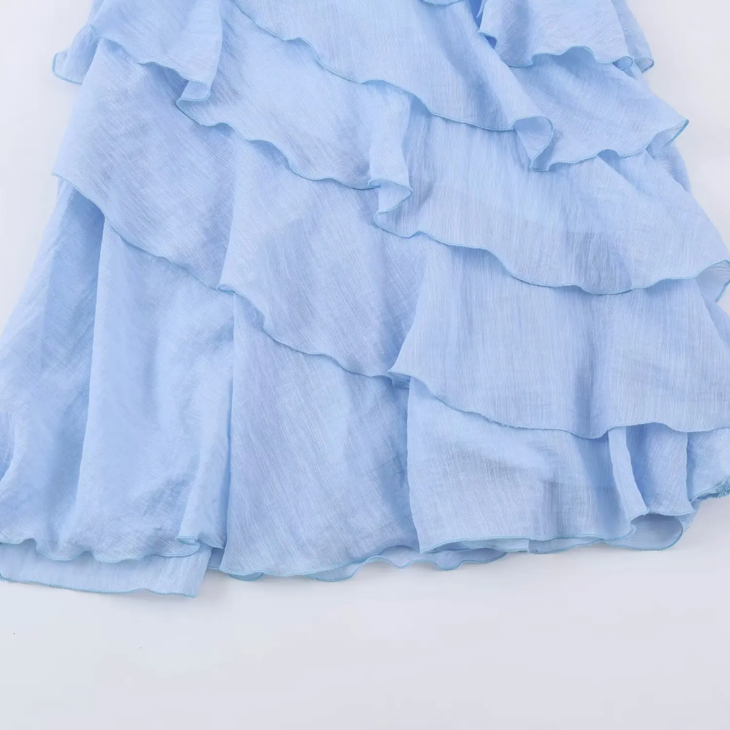 TFMLN Sommer Damen Neckholder-Minikleid, Lässiges Einfarbiges Rüschen-Stufenkleid, Ärmelloses Kurzes Kleid, Elegantes V-Ausschnitt Rückenfreies Damen-Outfit – Detail 9