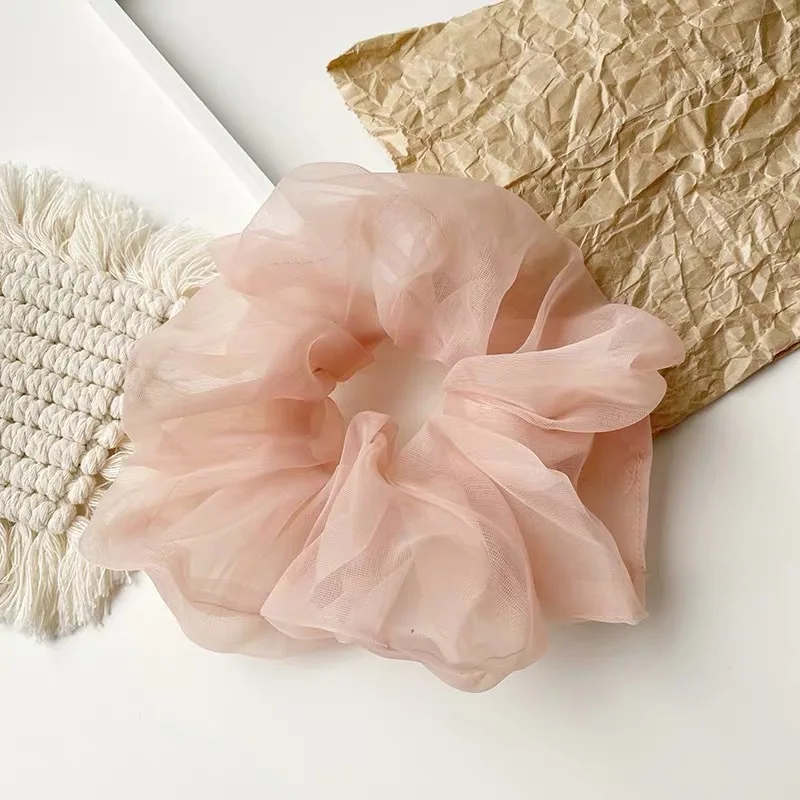 1 Stück Übergroßer Netz-Haargummi mit Blütenknospe und Glänzendem Organza-Haargummi für Damen – Detail 6