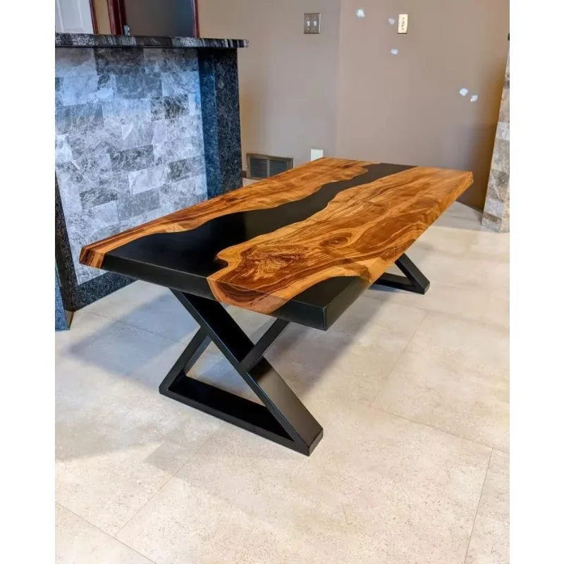 

Luxury Custom Modern Design Handmade Wood Black Epoxy River Dining Table Living Room Apartment Hotel Furniture