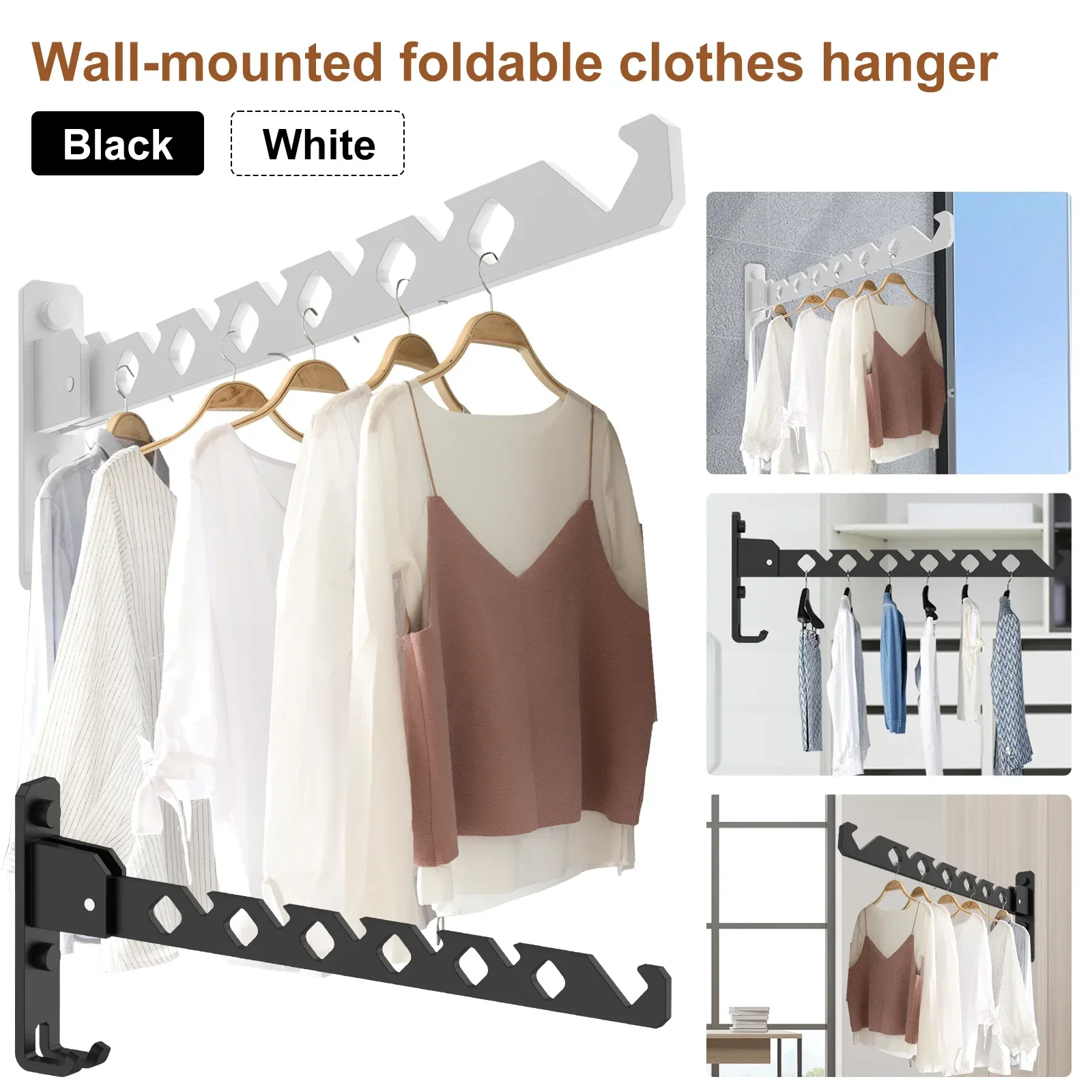 2Pcs Clothes Drying Rack Wall Mounted 180°Foldable Multi-Purpose Clothes Rack Hook Aluminum Alloy Closet Organizer Shelf NEW