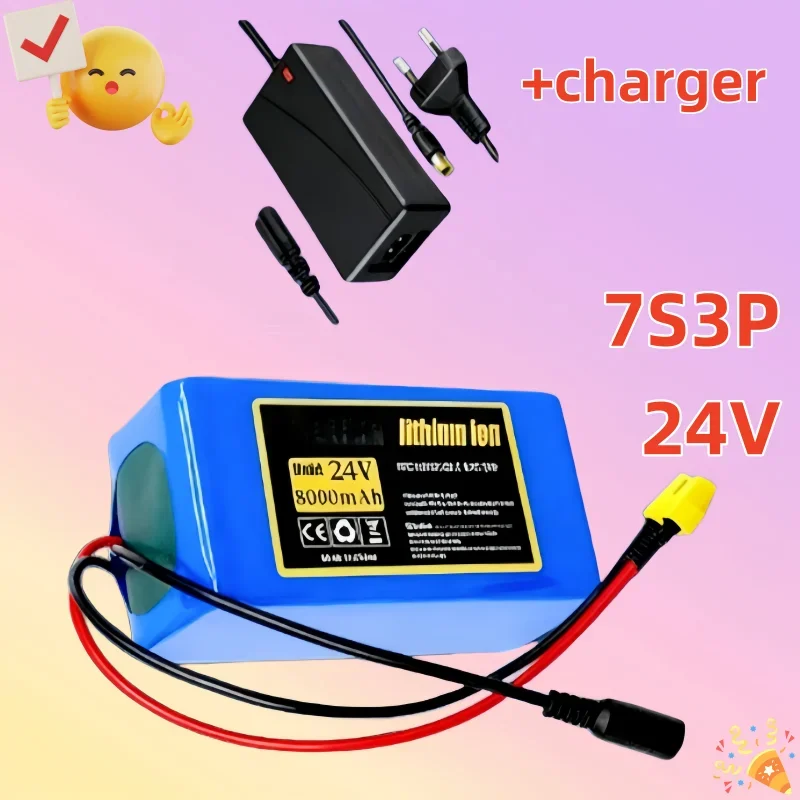 24V 8000mAh Ultra-Large Capacity Lithium Battery Pack – 7S3P Rechargeable with Charger, for Wheelchair/scooter/Golf Trolling