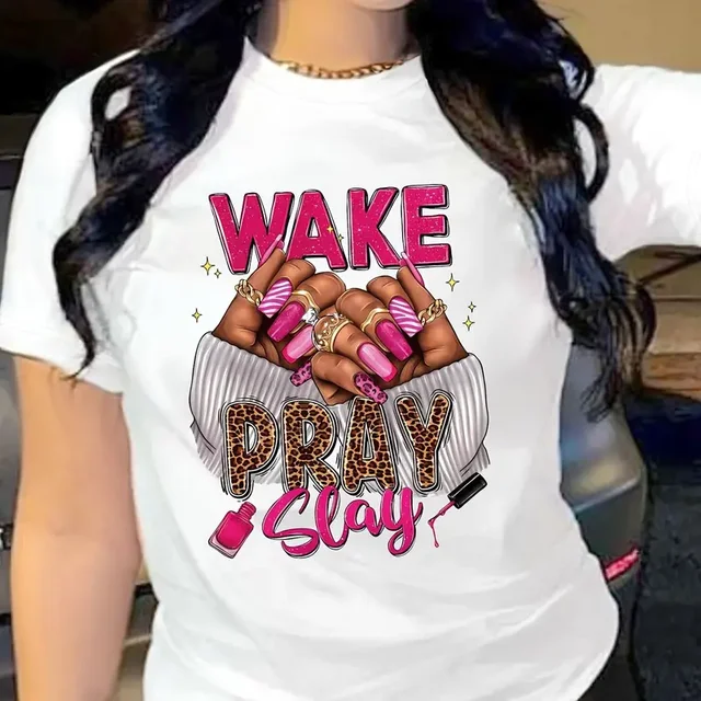 Graficzny nadruk Koszulka z okrągłym dekoltem Casualowy top z krótkim rękawem Na wiosnę Lato Odzież damska Odzież damska Koszulki Topy Damskie T Shirt