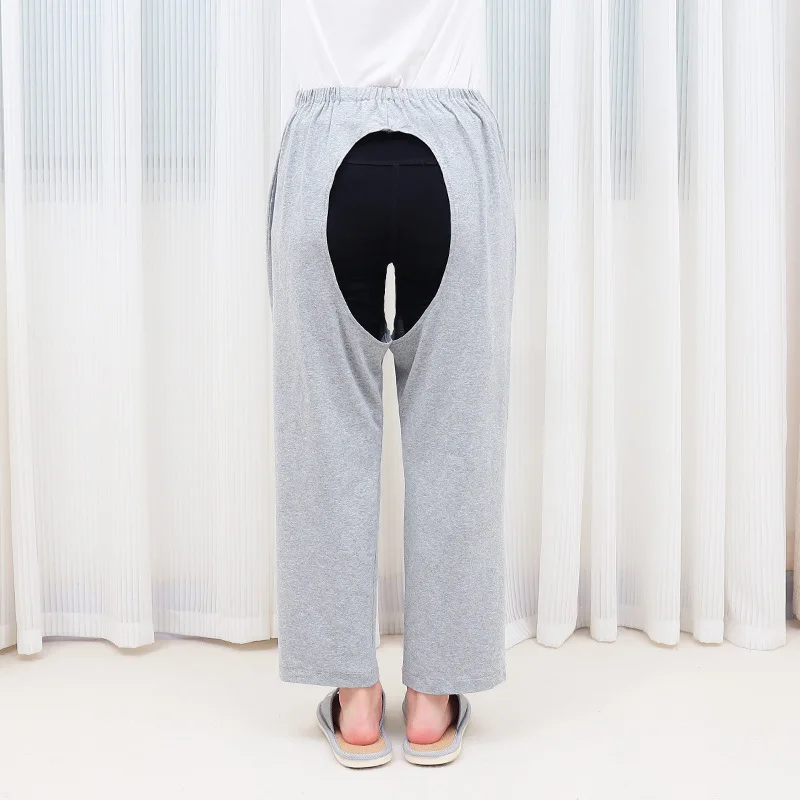 Comfortable Adult Incontinence Open Crotch Pants Pajama Style Loose Fit for Paralyzed Seniors Disability Assistance