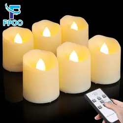 Vela de chá LED sem chama com bateria, Flicker Tealight, temporizador remoto, decoração de aniversário, velas votivas para mesa de jantar, 6 PCs