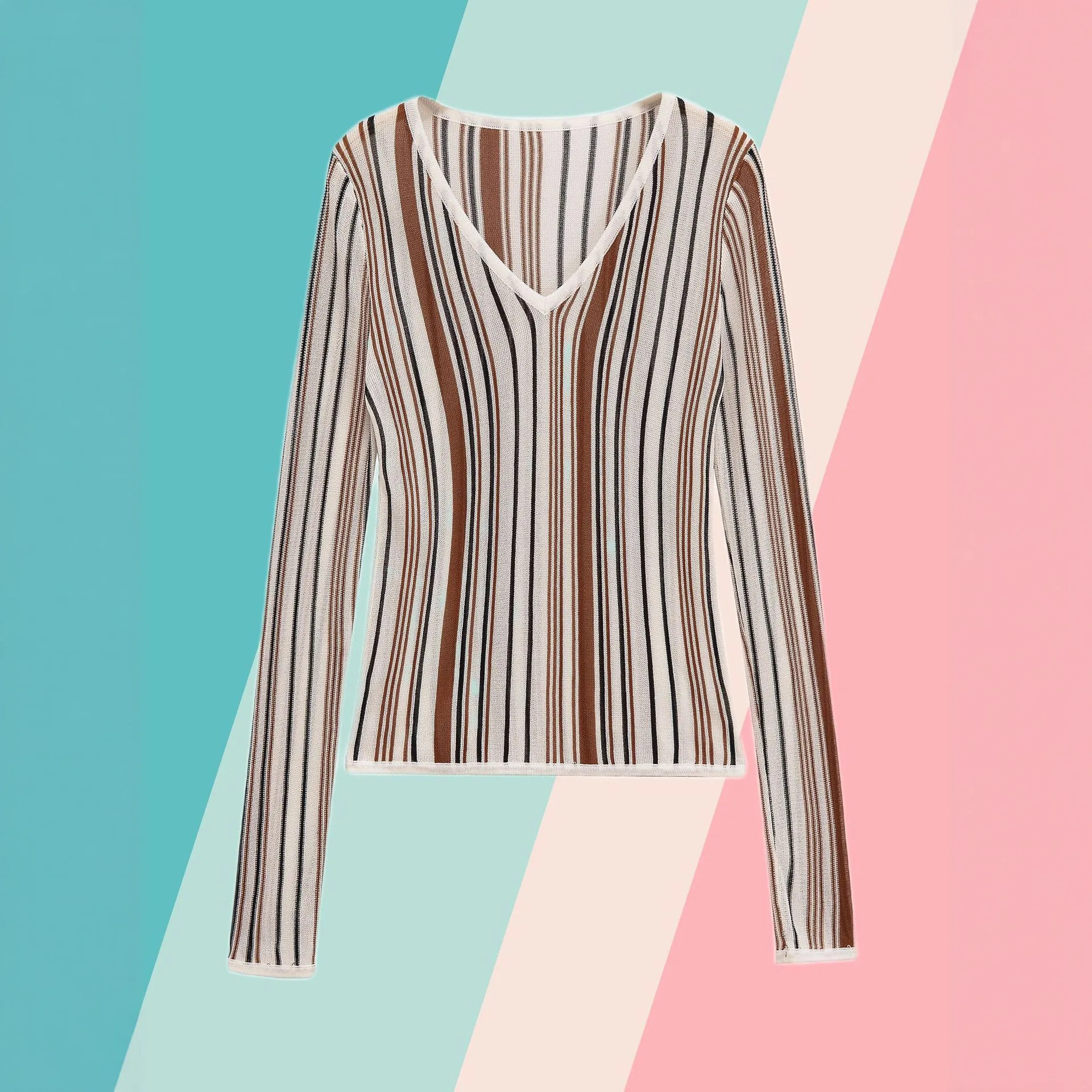 

Повседневный вязаный свитер с v-образным вырезом и длинными рукавами из смешанной ткани в полоску, осеннее новое поступление, женская мода из Европы и Америки