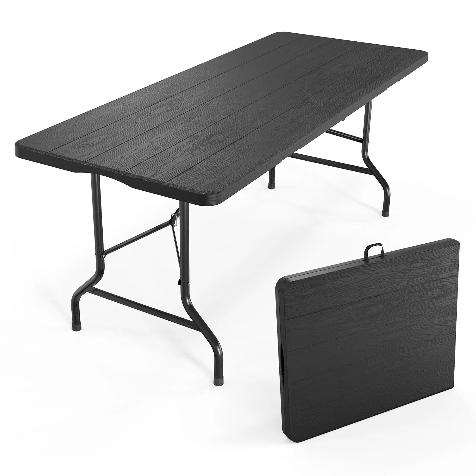 6 Foot Plastic Folding Table Portable Long Table for Indoor Outdoor Use Recular with Carrying Handle, Tree ed HDPE