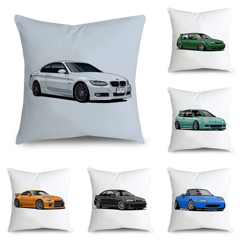 Car Pattern Printing Simple Pillowcase Classic Peach Skin for Sofa Home Super Soft Peach Skin Pillow Case 45x45cm Pillow Cover