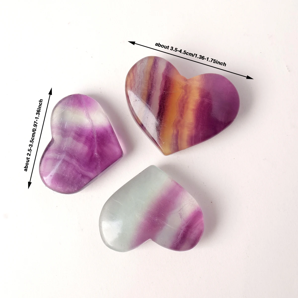 1pc Natural Healing Crystal Rainbow Fluorite Heart Shape Love Carved Palm Worry Stone Chakra Reiki Balancing