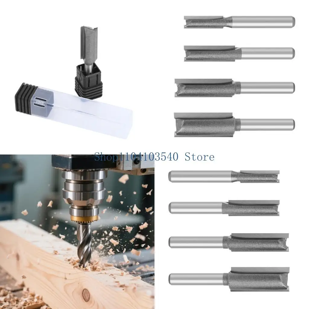 

02DC 4PCS Precise Ground Router Cutter 1/4Inch Shank Double Flutes Straight Cut Router Bit For Smooth Wood Grooving Tool