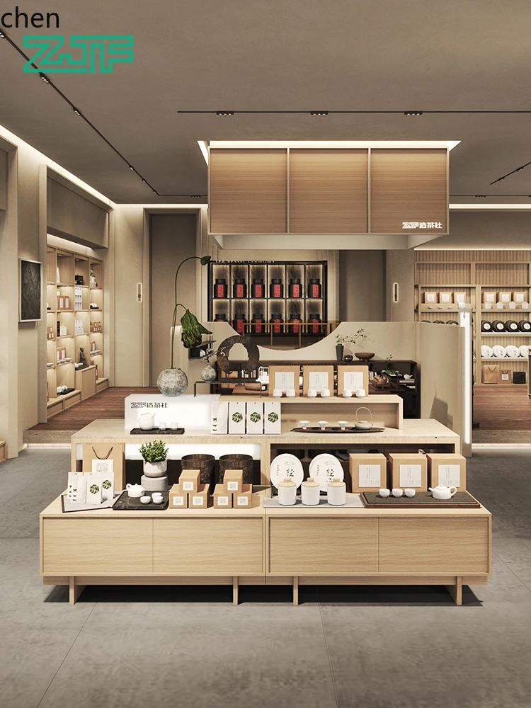 Tea Leaf Center Display Stand Combination Display Cabinet High and Low Flow Table Store Product Display Cabinet