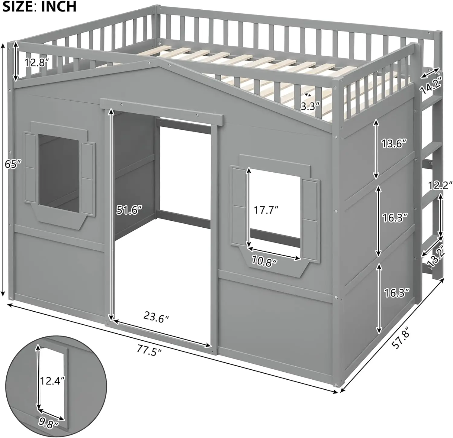 Harper & Bright Designs Full Size House Loft Bed For Kids, Wood Full Loft Bed With Door And Windows House Design, Playhouse Bed