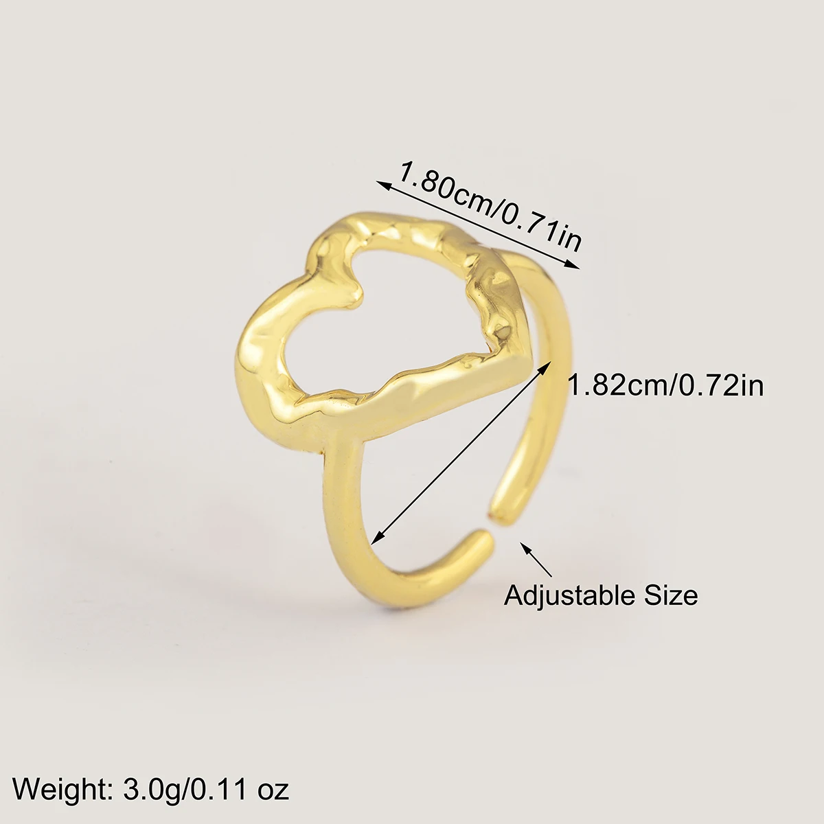 Nidin Vintage Hollow Irregular Heart Open Ring For Women Hammered Texture Adjustable Minimalist Fashion Finger Jewelry Gifts