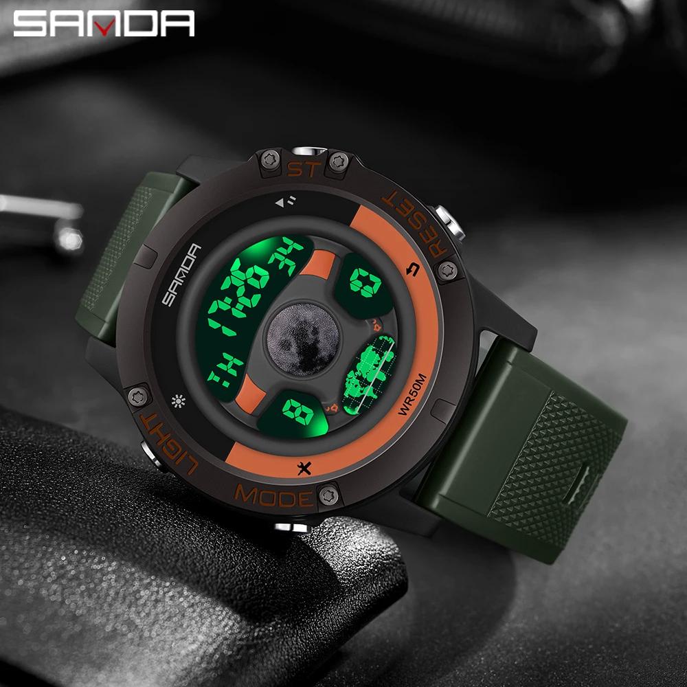 

SANDA 9024 Men's New Car Steering Wheel Watch Sport Silicone Band Design 50M Waterproof LED Digital Wristwatch Relogio Masculino