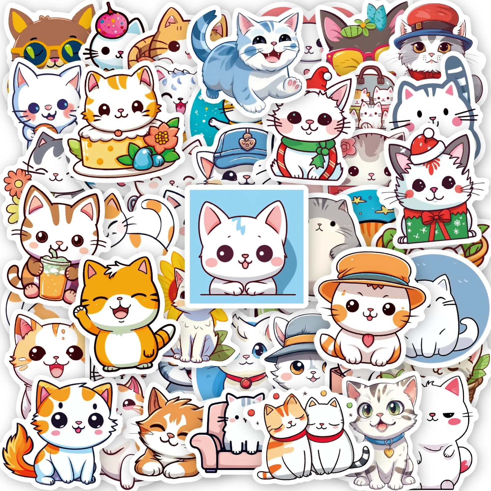 Animals Cartoon Cats Cute and Funny Emojis DIY Graffiti Bread Portrait Self-adhesive Stickers Kids Toy Stationery Luggage