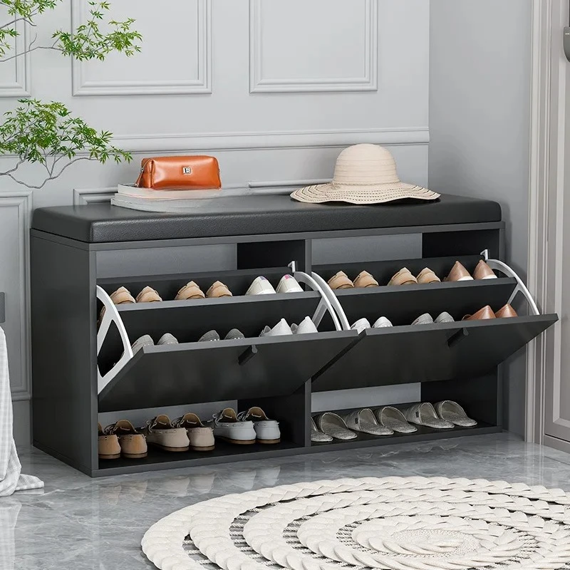 

Living Room Entryway Furniture Modern Simple Wooden Small Shoe Storage Bench Thin Rotating Shoe Rack Cabinet With Seats