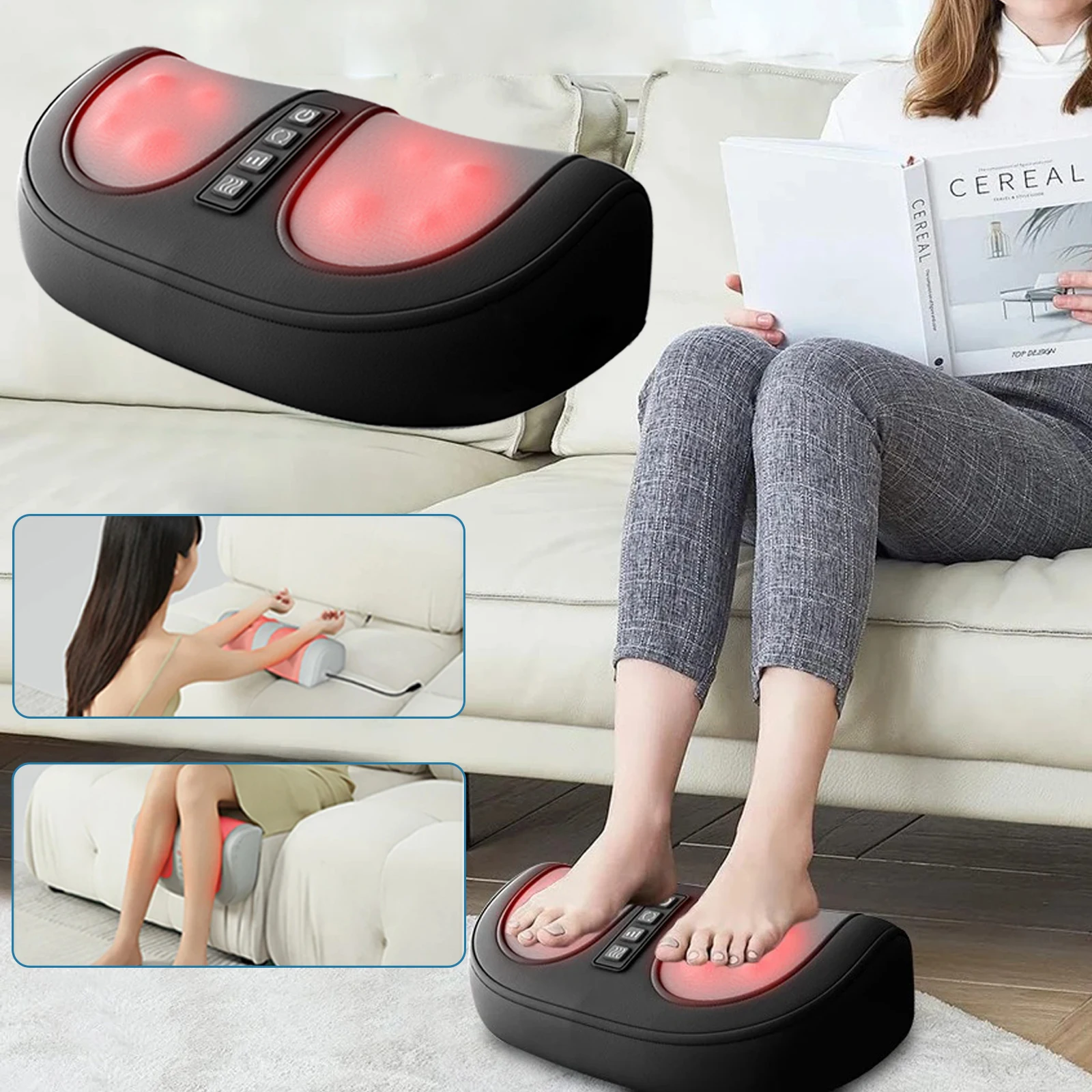 

Portable Electric Foot Massager Kneading Feet Hot Compress Machine Body Plantar Fasciitis Tendonitis Built-in Rotation Function