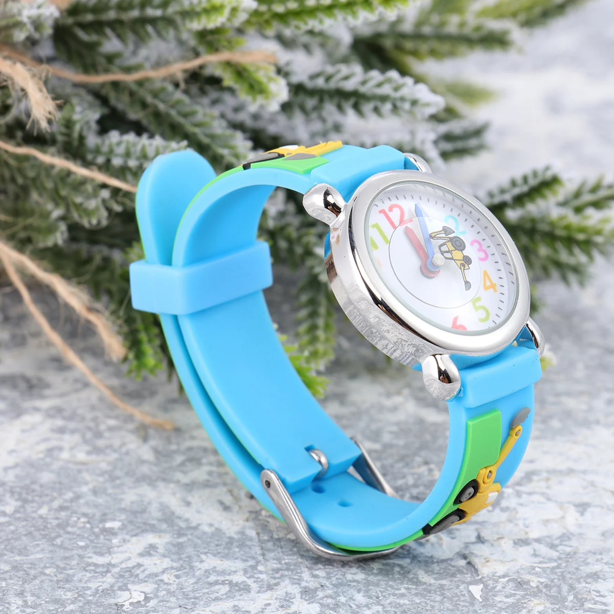 Creative Cartoon Engineering Vehicle Watch Blue Waterproof Quartz Durable Safe Premium Material Precise Timekeeping
