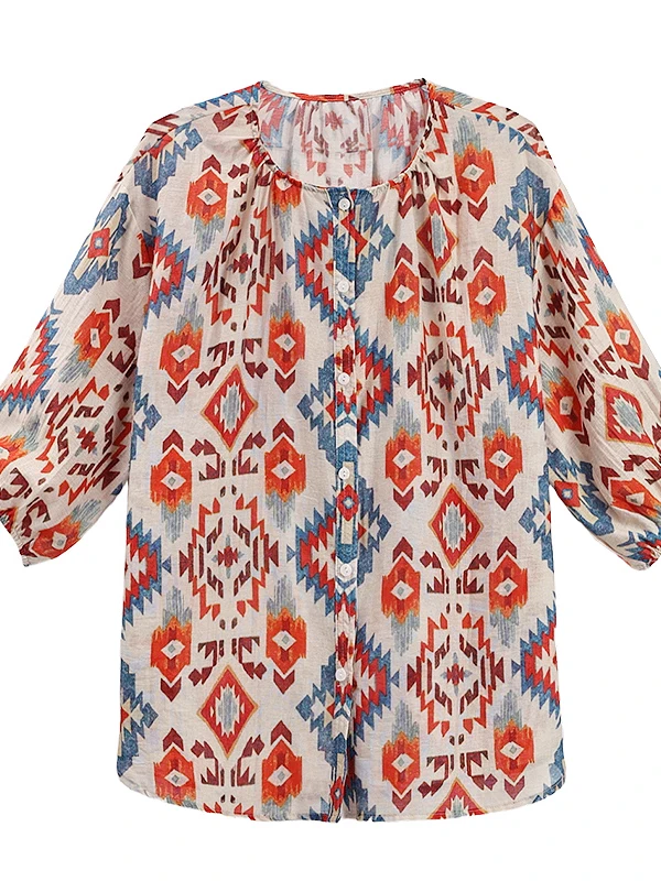 Ele الأزهار طباعة الشيفون irt المرأة الصيف جديد فضفاض Sle رقيقة Faionable أعلى خمر تخفيف Sle جولة Ne Seven... #5