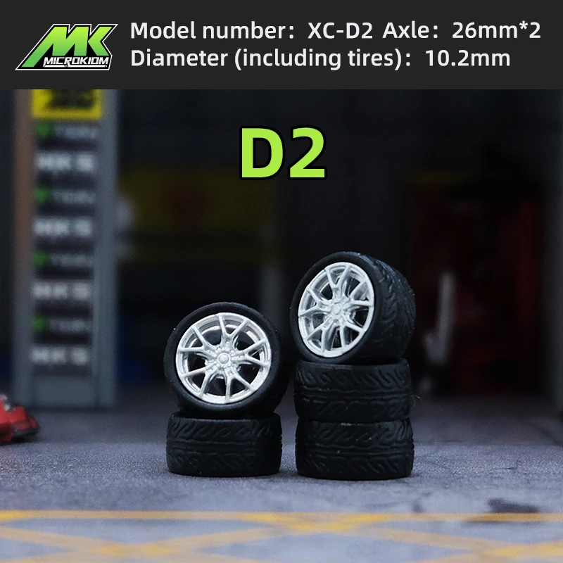 Microkiom 10.2mm 1/64 Car Model Modified Wheel with Metal Shaft Injection Molded Hub Rubber Tires Hotwheels Parts